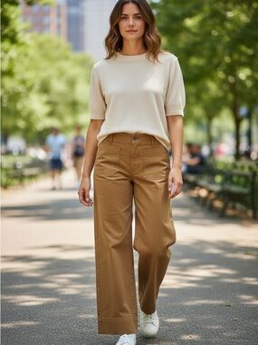 Anthropologie Maeve Colette Tan Wide-Leg Cropped Pants